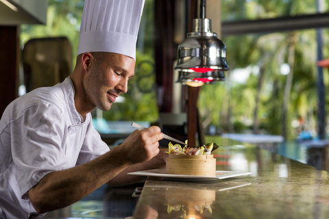 Our chef adding a finishing touch at the Sands restaurant
