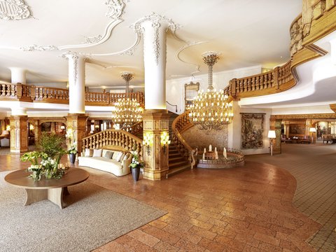 The lobby of the Interalpen-Hotel Tyrol