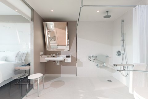 Baño de la habitación Deluxe con instalaciones para personas con necesidades especiales – Ducha con acceso para sillas de ruedas