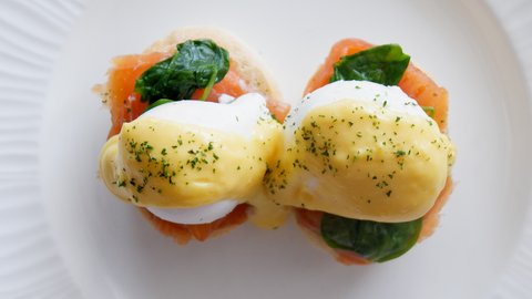 Eggs Benedict with Smoked Salmon and Wilted Spinach