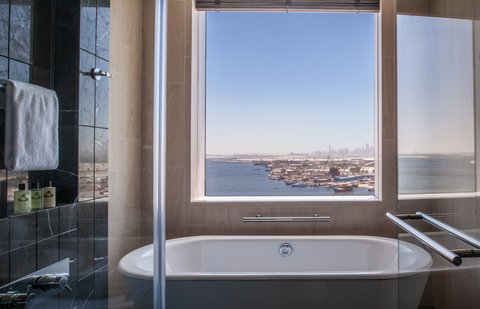 Bathroom with gorgeous view of the iconic Burj Khalifa
